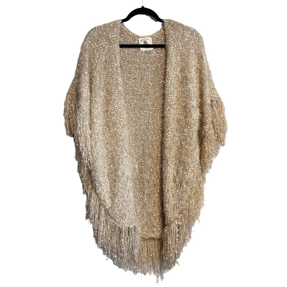 Muche & Muchette  Opa Bouclé Fringe Glam Rose Gold Cardigan Shawl One Size - Picture 4 of 14